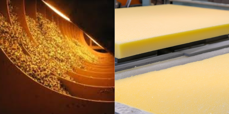 Ideal applications for IR and microwave drying: infrared drying food on the left, microwave drying foam on the right. 