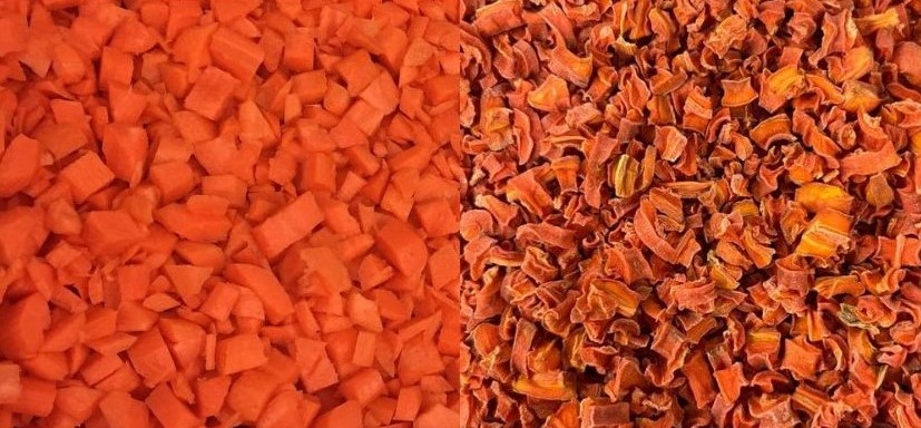 Drying diced carrots is an ideal application for microwaves because of their irregular shape. RF usually requires material to be uniformly shaped for proper drying.